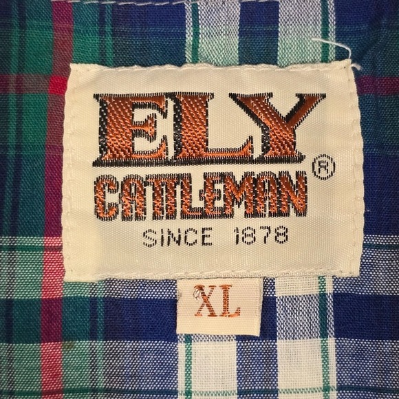 Vintage Ely Cattleman‎ Mens Shirt XL Plaid Long Sleeve Pearl Snap Western Cowboy - Picture 6 of 11